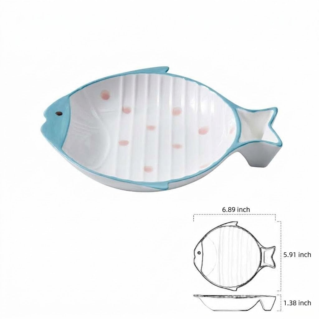 Fish-Shaped Ceramic Pet Feeding Bowl