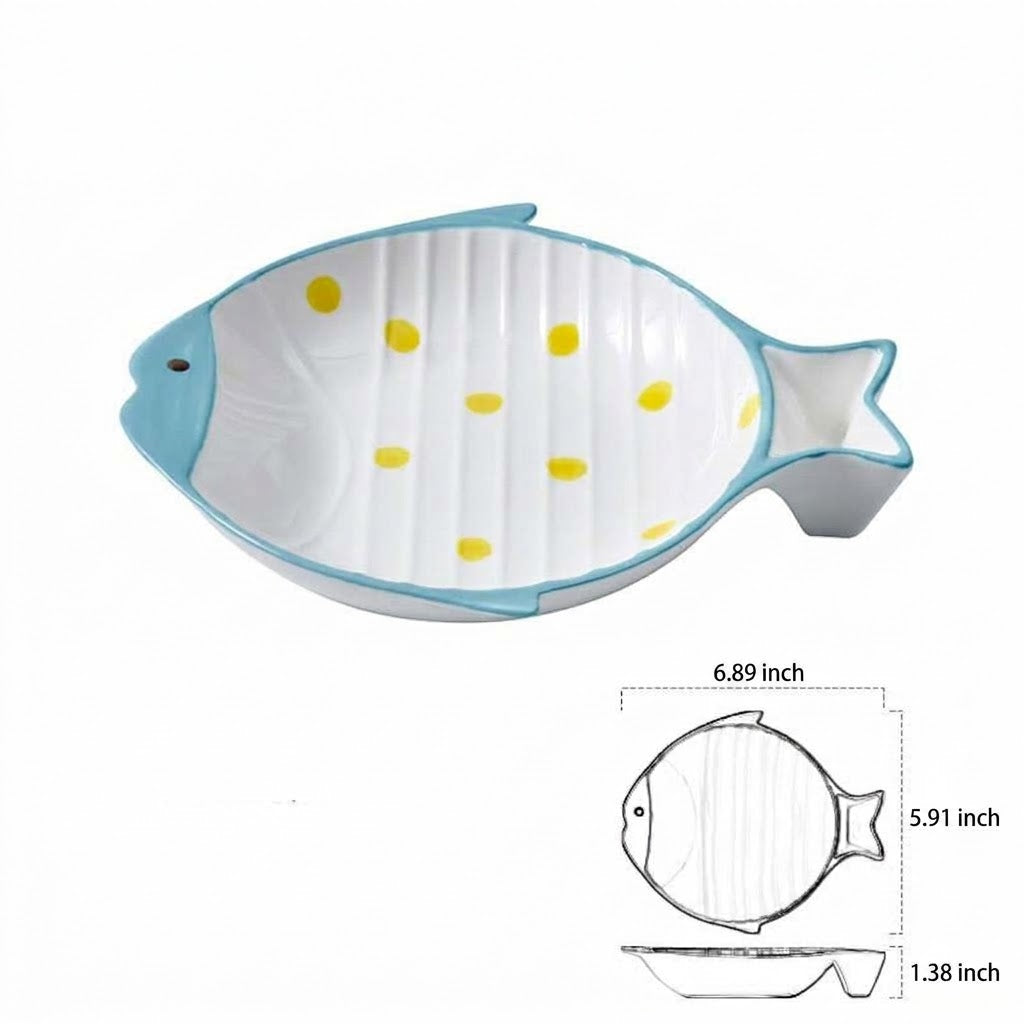 Fish-Shaped Ceramic Pet Feeding Bowl