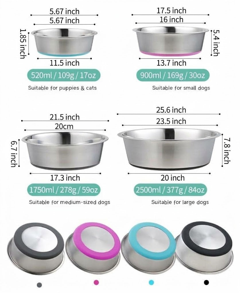 Silicone Stainless Steel Pet Feeding Bowl